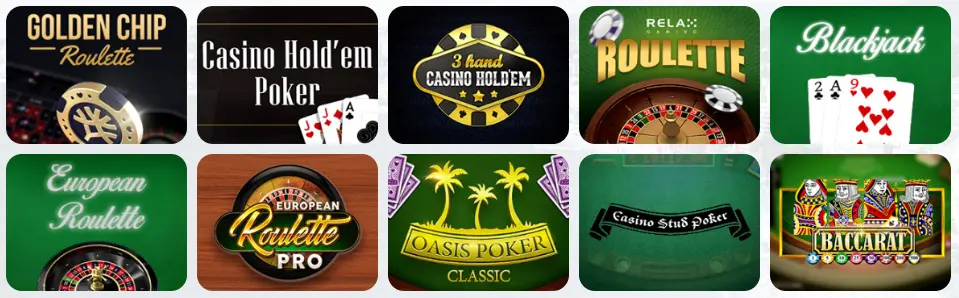 Juegos de mesa en PLATIN CASINO